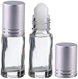 Perfume Studio® Essential/Aromatherapy Oil Roll On Bottles with Brushed Silver Cap, 5 ml Clear Glass Empty Rollon Oil Bottles (12)