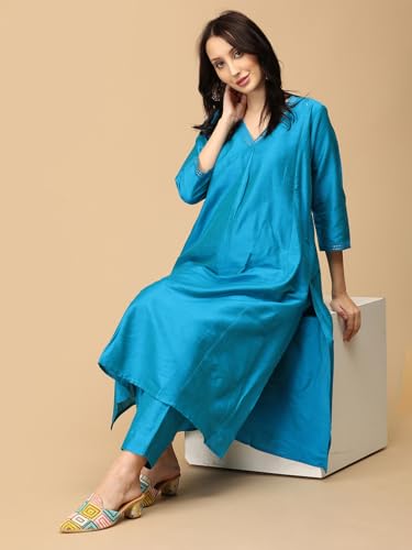 Image of The Mom Store Maternity Nursing and Feeding Kurta Set | Nursing Zippers | Pre and Post Pregnancy | Raw Silk | Kurta Pant Set | Solid |