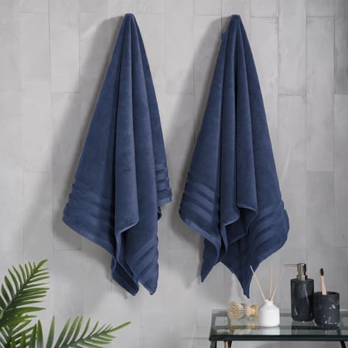 Image of MYTRIDENT Towels for Bath Large Size | Finesse Collection, 2 Piece Bath Towels | 75 cm x 150 cm | 625 GSM, Zero-Twist, Luxuriously Soft, 100% Cotton - Navy
