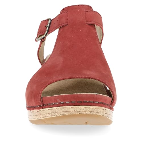 Image of Dansko Laverne Peep-Toe Sandals for Women - T-Strap Design with Stain Resistant Nubuck Leathers