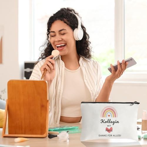 Scinzene Kollegin Geschenk Canvas Tragetasche mit Kosmetiktasche, Jutebeutel Kollege Geschenk, Shopper Bag Damen Stofftasche, Geschenk für Kollege zum Abschied, Ruhestand, Geburtstag, Weihnachten