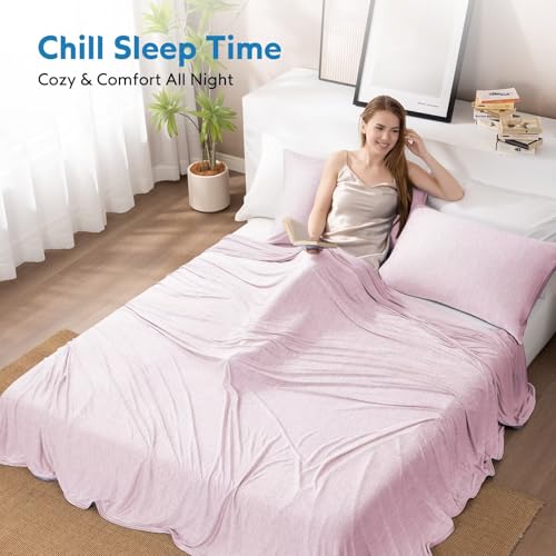 Image of HOMFINE Cooling Blanket for Hot Sleepers Twin Size, Pink 60 inchx80 inch | Dual-sided mica nylon cool, Q-Max 0.439 instant cool, Lightweight & breathable for night sweats & menopause, Machine washable