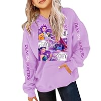 Kpop Girls Cartoon Hoodie Kids Hooded Pullover Casual Long Sleeve Printed T-Shirt Y2k Costume Pullover Sweatshirt (01-1-Purple, 9-11 years)