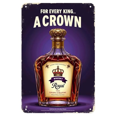 Whiskey Royal Crown Whisky Bottle Tin Sign Vintage Royal Whiskey Metal Sign Print Aesthetic for Garden Yard Bar Porch Home Bedroom Kitchen Wall Decor Gift 8 X 12 in