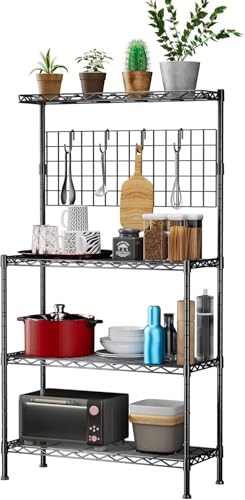 Image of Premium Heavy-Duty 4-Tier Black Metal Wire Storage Rack Shelf Organizer | Adjustable Multipurpose Freestanding Shelving Unit for Home, Office, Kitchen | Size 17 inch D x 27 inch W x 60 inch H Inch