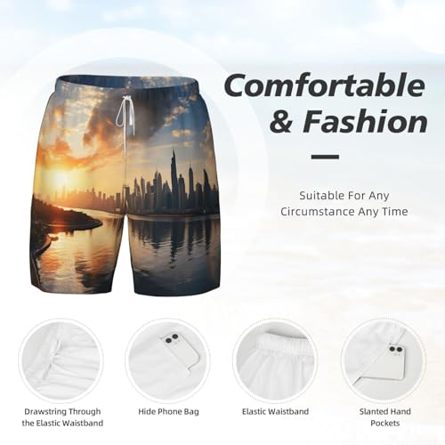 Men's Swim Trunks Quick Dry Board Shorts New York in The Sunset Beach Shorts with Pocket Bathing Suits for Men4