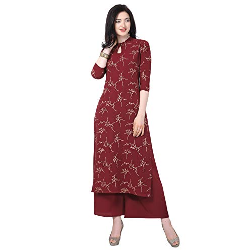 Image of NAINVISH Women Crepe Straight Kurti with Palazzo