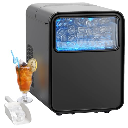 QEXREED Máquina de fazer gelo, 9 cubos prontos em 6 minutos, máquina de gelo com alça portátil e cesta, 2 tamanhos de cubos, 12 kg/24h, auto-limpeza