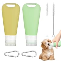 2 Stück Wiederverwendbare Futtertube zum Befüllen Hund, 90 ml Leberwurst Hunde Tube Silikon Reiseflaschen mit Karabiner und 2 Reagenzglasbürste, für Hundetraining als Belohnung (Grasgrün+Kurkuma)