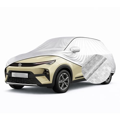 Image of SEAZEN Waterproof Car Cover for Tata Nexon | Dustproof, UV & Scratch Resistant Soft Cotton Lining | Triple Stitched, Mirror Pockets & Elastic Hem | Metallic Silver with Black Piping