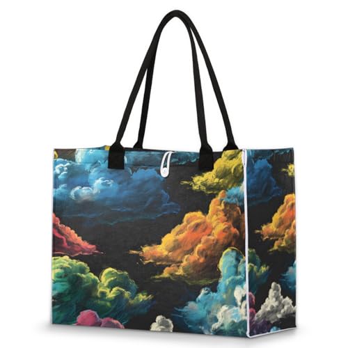 Interstellar Colored Clouds Tote Bag for Women Large Beach Bag Reusable Tote Bags for Work Travel Beach Shopping