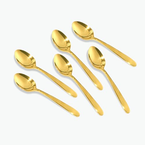 Image of GROX Curve Tea Spoon - Set of 6 | Gold | 14 cm | 304 Stainless Steel 18 /8 | Elegant Tea Spoon
