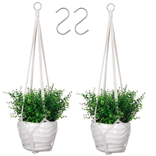 Yibot 2 Pack Macrame Plant Hanger,35 Inch Plant Hanger Indoor,Handmade Woven Cotton Rope Flower Pot Crochet Plant Holder Stand For Boho Home Decor No Tassels,Ivory cover