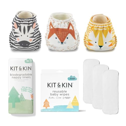 Kit & Kin Kit de inicio de pañales reutilizables, pañales de tela ecológicos, suaves, lavables, hipoalergénicos para bebés, sostenibles, a base de plantas, sin plástico, ideal para pieles sensibles