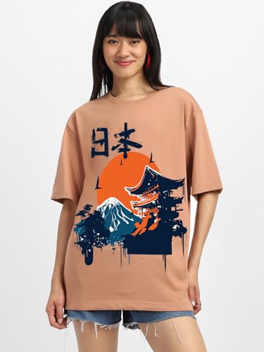 Image of JUNEBERRY Women's Cotton Graphic Print Oversized Fit T-Shirt