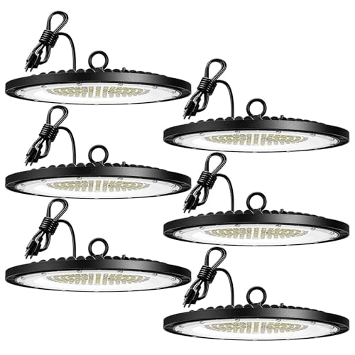 Amico LED High Bay Light 150W 21,000lm 5000K UFO LED High Bay Shop Light - 6 Pack
