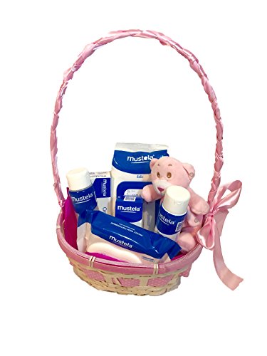 Cesta productos Mustela rosa by MomentosGourmet Añade tu dedicatoria personalizada. Regalo para bebé muy práctico. Cesta Canastilla recién nacido. Diaper Cake