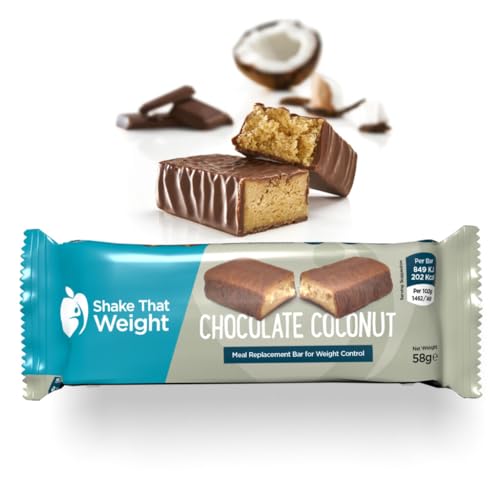 Shake That Weight - Chocolate Coconut Bar - Meal Replacement Bar for Weight Control - High Protein, High Fibre, 20+ Vitamins and Minerals - Gluten Free, Low Sugar – 58g