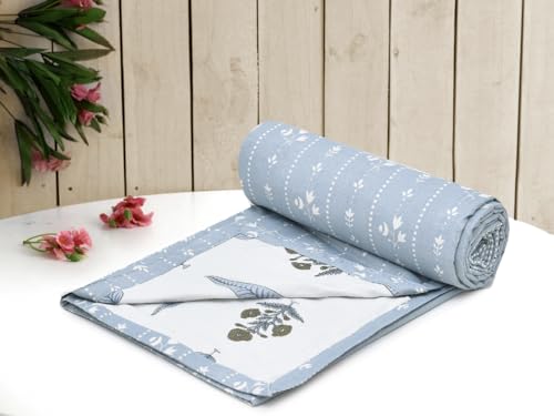 Image of Amazon Brand - Umi Single Cotton AC Dohar Blanket 57x87 Inches | 160 TC Three Layer Lightweight Comforter | Soft Elegant Printed Single Bed Quilt