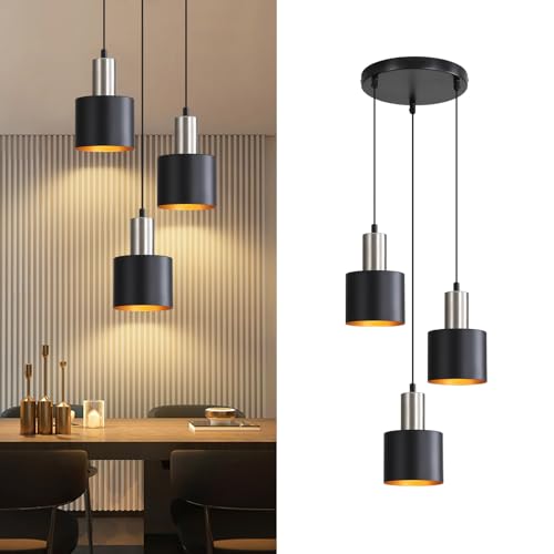 Lichtmaler Hängeleuchte Esstisch Pendelleuchte Schwarz - Esszimmerlampe Vintage Hängelampe 3 Flammig E27 Retro Küchenlampe Hängend Gold Kücheninsel Höhenverstellbar Industrielampe Ohne Leuchtmittel