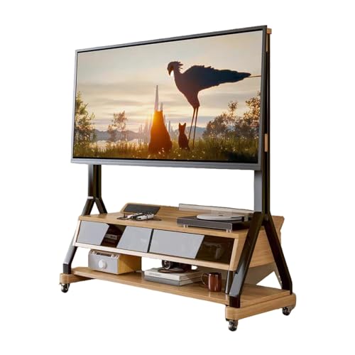 Soporte móvil para TV 40-85 pulgadas con ruedas y estantes de madera miniatura 1