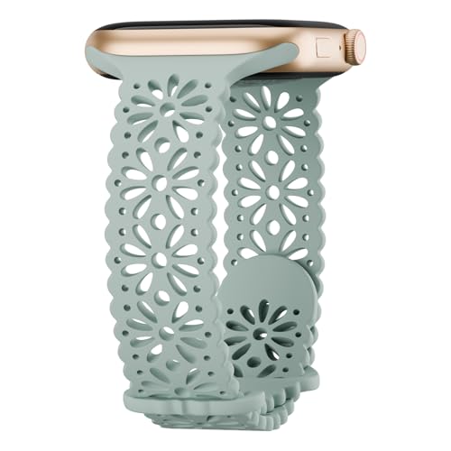 Image of Slim Lace Hollow-out Floral Silicone Bands Compatible with Apple Watch Band | Soft Thin Engraved Band Compatible with iWatch Band 38mm 40mm 41mm 42mm 44mm 45mm 46mm 49mm Series 11 10 9 8 7 SE 6 5 4 Ultra