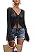 FERBIA Women Crochet Top Beach Cloth Drawstring Shirt Cover Up Oversized Sexy Beachwear Ruched Casual Lace Up Tee Poncho Black