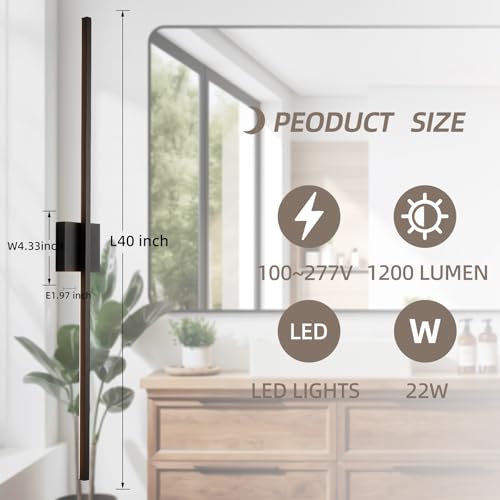 Image of Wall Sconces Set of Two, Black Modern Wall Sconce Light for Bathroom, Living Room, Bedroom, Hardwired 3000K 40''