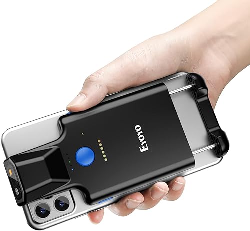 Eyoyo 2D Backclip Bluetooth Barcode Scanner, Barcodeleser für Handy mit Backclip, QR 1D Wireless Code Scanner mit 1600 mAh Akku Funktioniert mit Android, iOS, iPhone