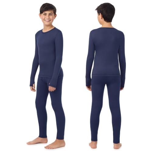 Image of Cuddl Duds Heavyweight 2 Piece Sets Base Layer Thermal Underwear for Boys | Winter Clothing, Fleece Lined Long Sleeve Top & Leggings, Soft Lounge Set for Cold Weather, Moisture Wicking Heat Retention