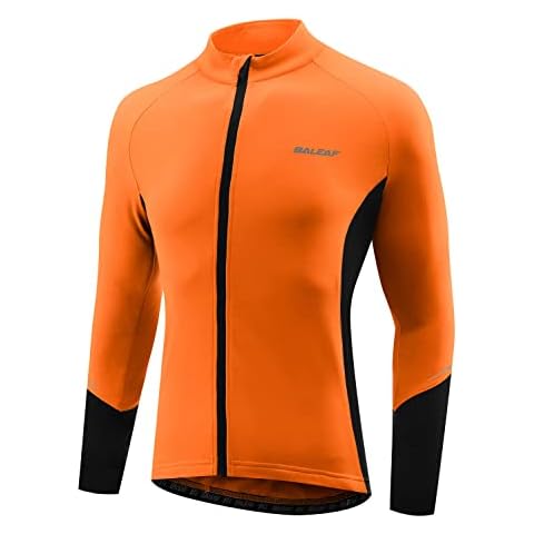 BALEAF Men's Cycling Jersey Thermal Long Sleeve Cycling Tops Fleece Waterproof Windproof Full Zip Lightweight Orange L Cover