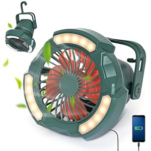 10400mAh Camping Fan with LED Lantern, Battery Operated Powered Fan with Hang Hook, Mobile Power Bank, 180°Head Rotation, Rechargeable Fan Portable for Picnic, Barbecue, Fishing, Travel, Home (Green)