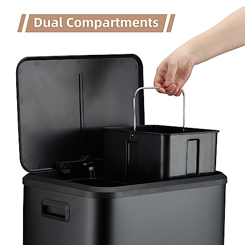 Caneca de basura rectangular con doble compartimento 30L negra miniatura 3