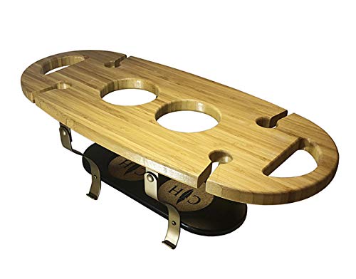 Soporte para vino con 4 copas y 2 botellas de madera miniatura 2