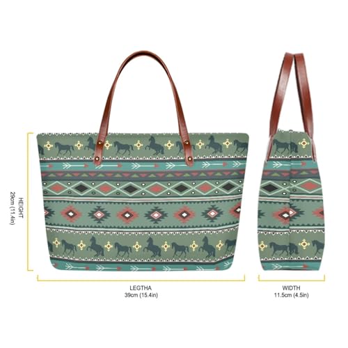 Image of Southwest Horse Tote Handbag Top Handle Purse for Women, Aztec Large Purse and Wallet Set for Women Hobo Bag Satchel Bag with Zipper PU Wallet, Handbag and Wallet Combo, Gift for Mom
