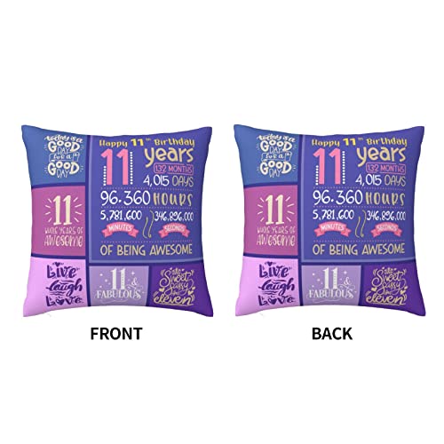 Skizbcw 11 Year Old Girl Birthday Gifts - 11th Birthday Decorations - Throw Pillow Covers 18 x 18 inch