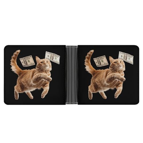 Funny Cat Grab 100 Dollar Funny Billfold Wallet Credit Card Holder Slim Passcase Pouch Purse for Men Women