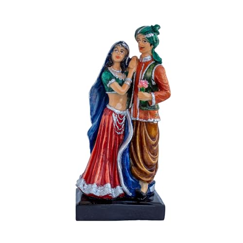Artrivia Polyresin Rajasthani Couple Figurine | Traditional Indian Home Decor | Hand-Painted Statue (12 Inch, Red)