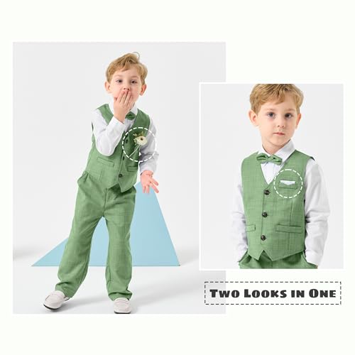 Image of Volunboy Baby Boys Formal Wedding Ring Bearer Outfits Toddler Gentleman Bowtie Vest Guest Suits Dress Shirt Pants Set