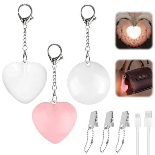 Pipihome Handtaschenlicht 3 Stück Taschenlicht für Handtasche mit Sensor Aufladbar Mini Herz Lampe für Handtasche Leuchtender Handtaschen Anhänger Geschenke für Frauen Mädchen Freundin Mutter