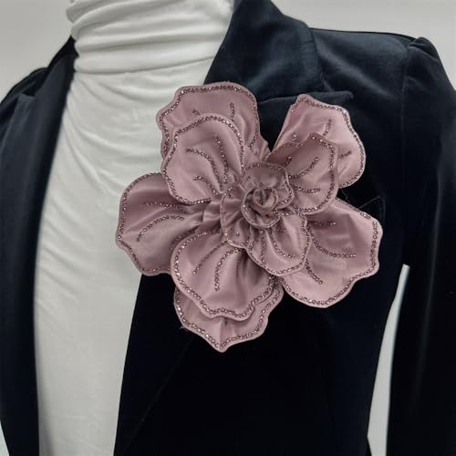Image of Fabric Rhinestone Flower Big Brooch Lapel Pins for Women Elegant Crystal Floral Brooches Pin for Dresses Suit Accessories Jewelry Boutonniere Corsage Wedding Party 5.5in