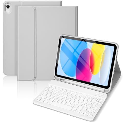 Funda Teclado para iPad 11.ª Gen (A16) / 10.ª Generación (11/10.9 Pulgadas) 2025/2022, Soporte para Lápiz y Teclado Recargable, [Español] Magnético Desmontable Bluetooth Teclado (Gris)