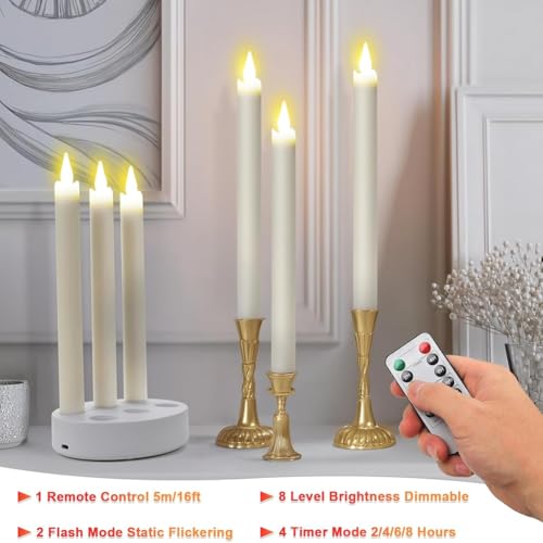 Velas LED cónicas recargables de 6 piezas con estación de carga y efecto de llama 3D 8