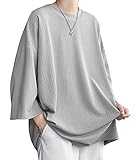 [foveitaa] tシャツ メンズ 夏服 七分袖 おおきい サイズ 涼しい ゆったり かっこいい ビッグシルエット なつふく ストリート 人気 シンプル オシャレ 人気 無地 韓国風ファッション カジュアル トップス 柔らかい肌触り 洋服 軽い 柔らかい Light Grey-4XL