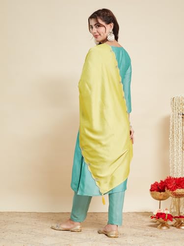 Image of MOKOSH Women's Silk Embroidery Kurta Pant with Dupatta | Kurta Set | Sweetheart Neck | 3 Piece Outfit | 3 /4 Sleeve Ethnic Suit