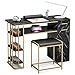 TTGIEET Manicure Table Set with Stool, Metal Frame Nail Tech Table Nail Desk Station w/2 Drawers & 3-Tiers Shelves, 1 Cabinet, Salon Beauty Workstation w/Wrist Cushion, Golden Handles(Black Marble)