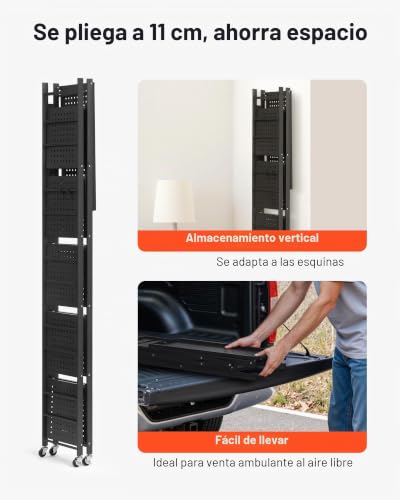 Miniatura 7 de Vevor Estante De Almacenamiento Plegable De 6 Niveles Con Ruedas 61 X 30 X 183 Cm Estantería Metálica Móvil Resistente, Sin Necesidad De Ensamblaje, Organizador Para Garaje, Cocina, Sótano, Negro