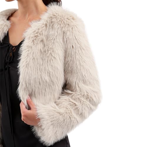Amazhiyu Women's Faux Fur Cropped Coat Long Sleeve Open Front Winter Jacket4