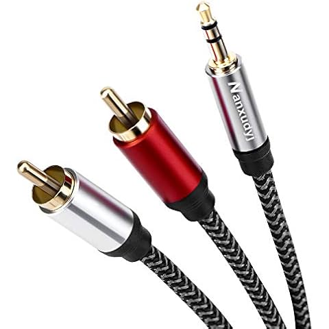 Nanxudyj 3.5mm to 2RCA Cable,15FT RC A Male to Aux Audio Adapter Headphone Jack Adapter Metal Shell 2RCA Y Splitter RC A Auxiliary Cord 1/8 to RC A Connector forMore Stereo Cable Audiophiles Headphone Cover