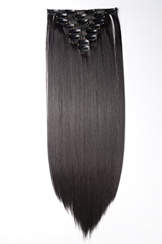 S-noilite 17-26 Inches(43-66cm) 8pcs Long Full Head Clip in Hair Extensions Sexy Lady Fashion Choice 13 Colors (26" - Straight, natural black)